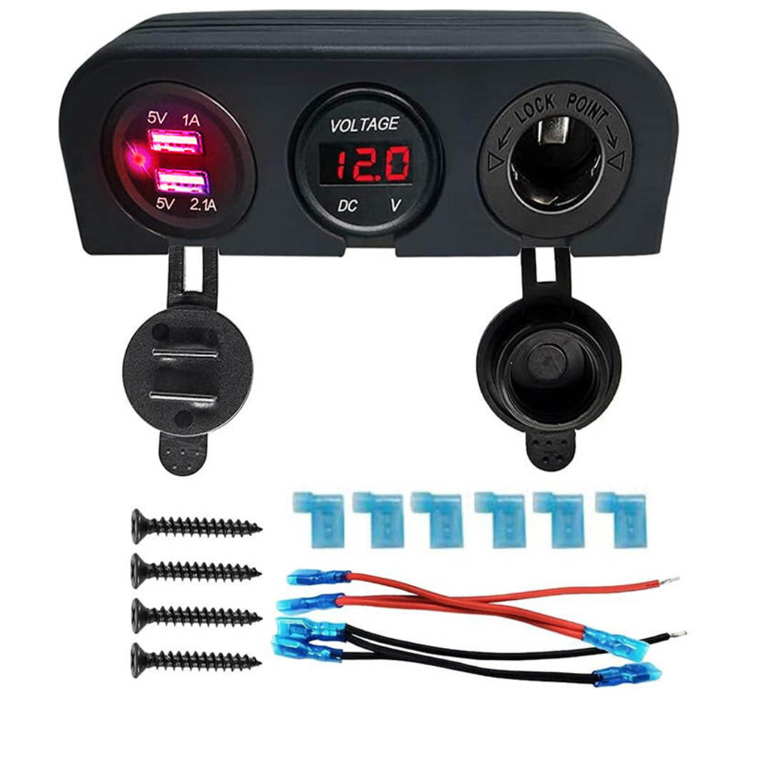 Automotive 3-Hole Panel: Dual USB, Volt & Cig Port