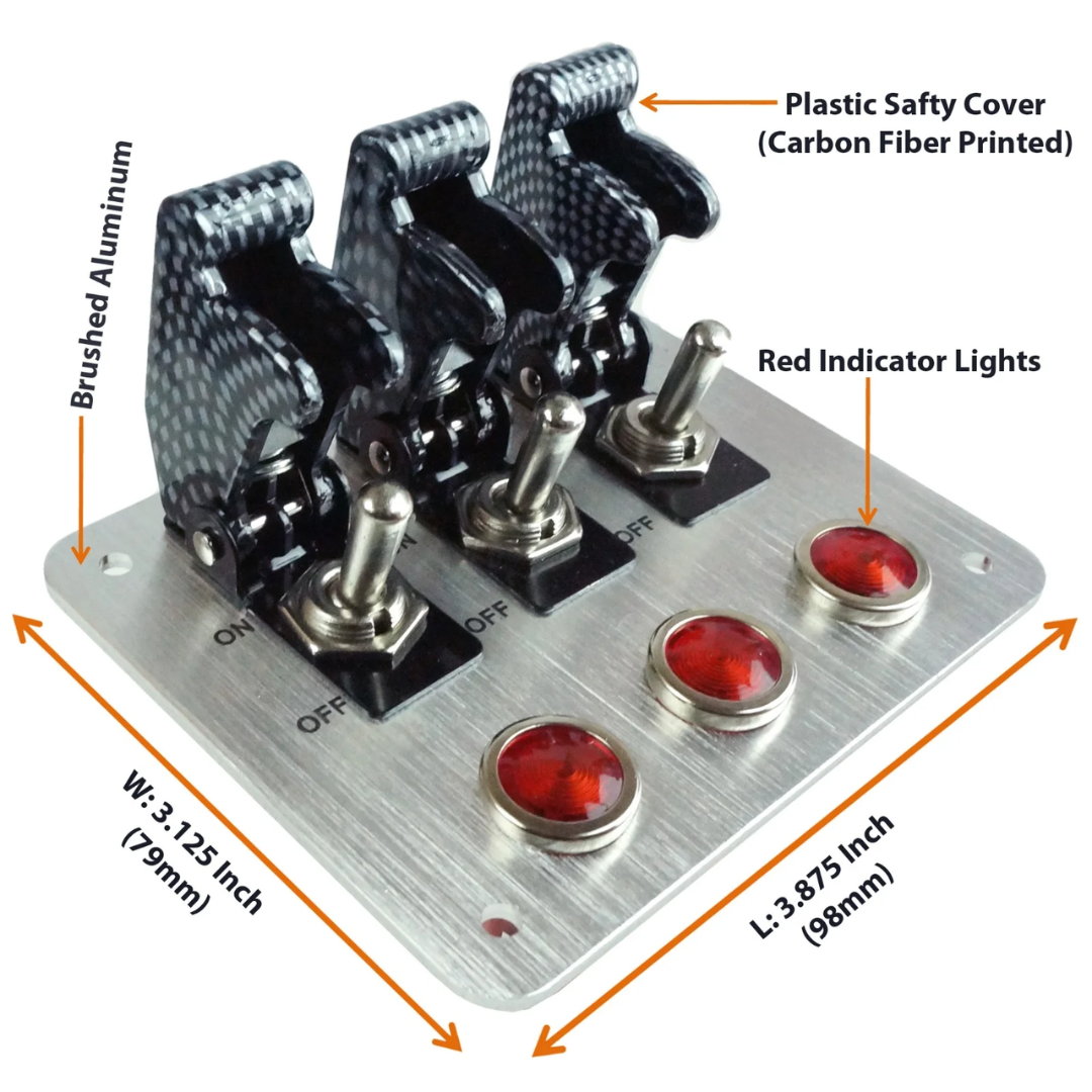Auto 3 Toggle Switch Panel with Red Indicator Lights + Relay