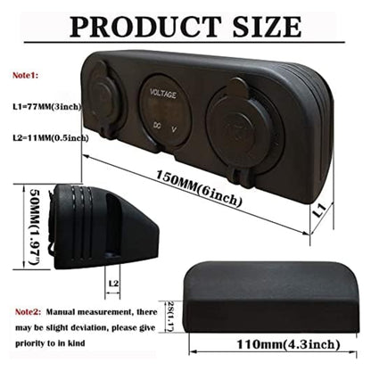 Automotive 3-Hole Panel: Dual USB, Volt & Cig Port