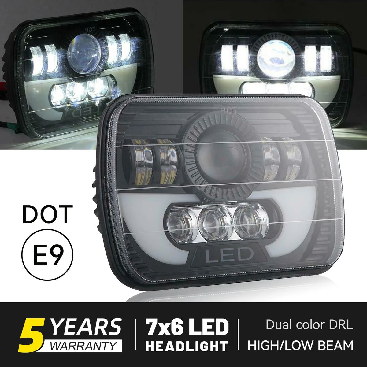 Rectangle LED Headlight Drl, 300W, 5x7", 7x6", Headlights
