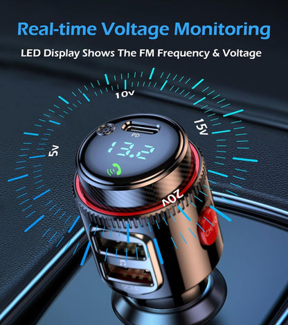 Car Bluetooth Adapter Wireless FM Transmitter USB C&QC3.0 Dual Fast Charger