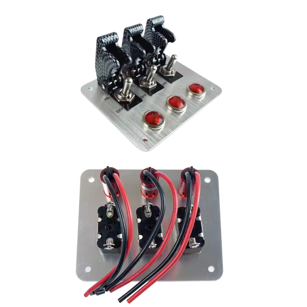 Auto 3 Toggle Switch Panel with Red Indicator Lights + Relay