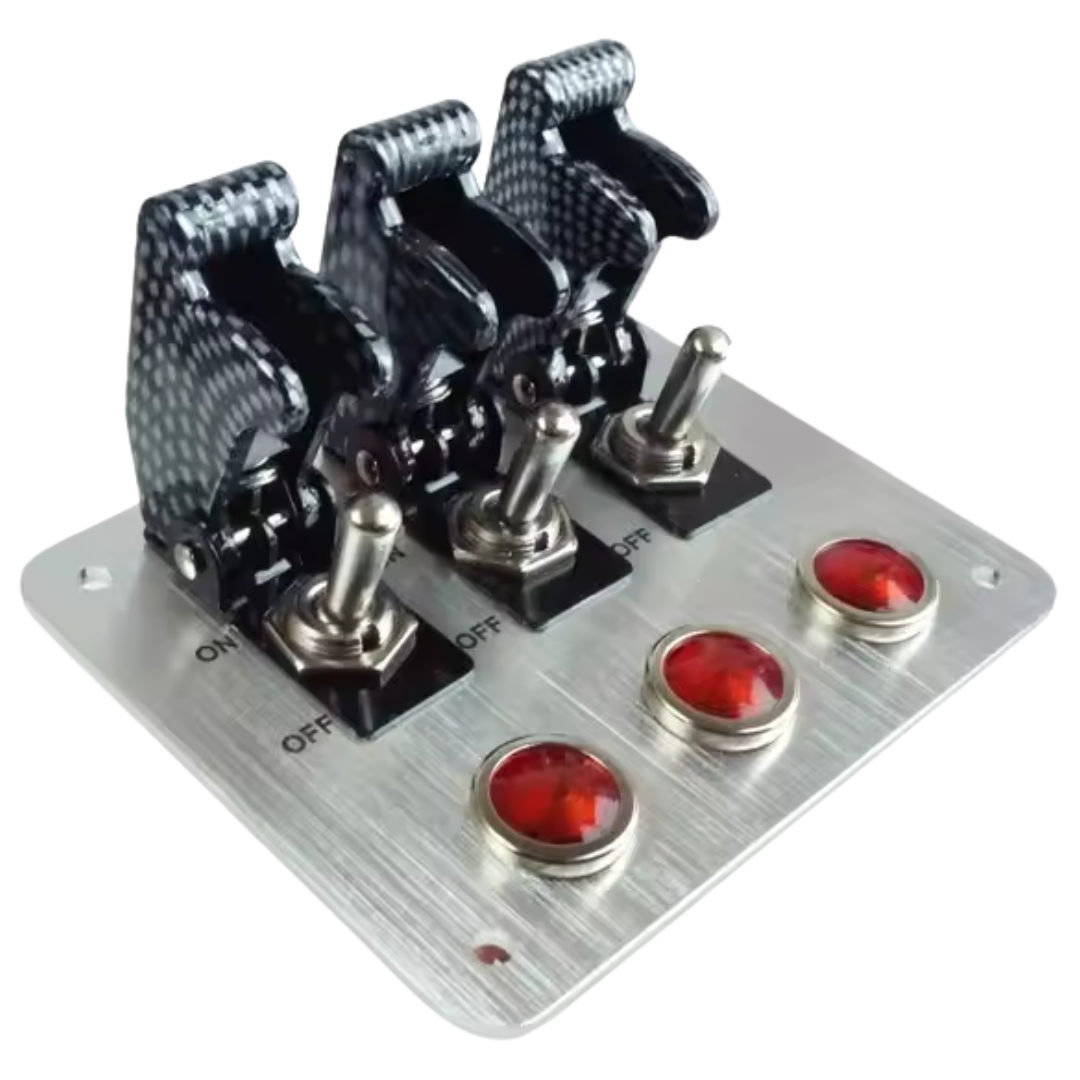 Auto 3 Toggle Switch Panel with Red Indicator Lights + Relay