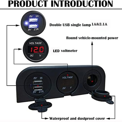 Automotive 3-Hole Panel: Dual USB, Volt & Cig Port