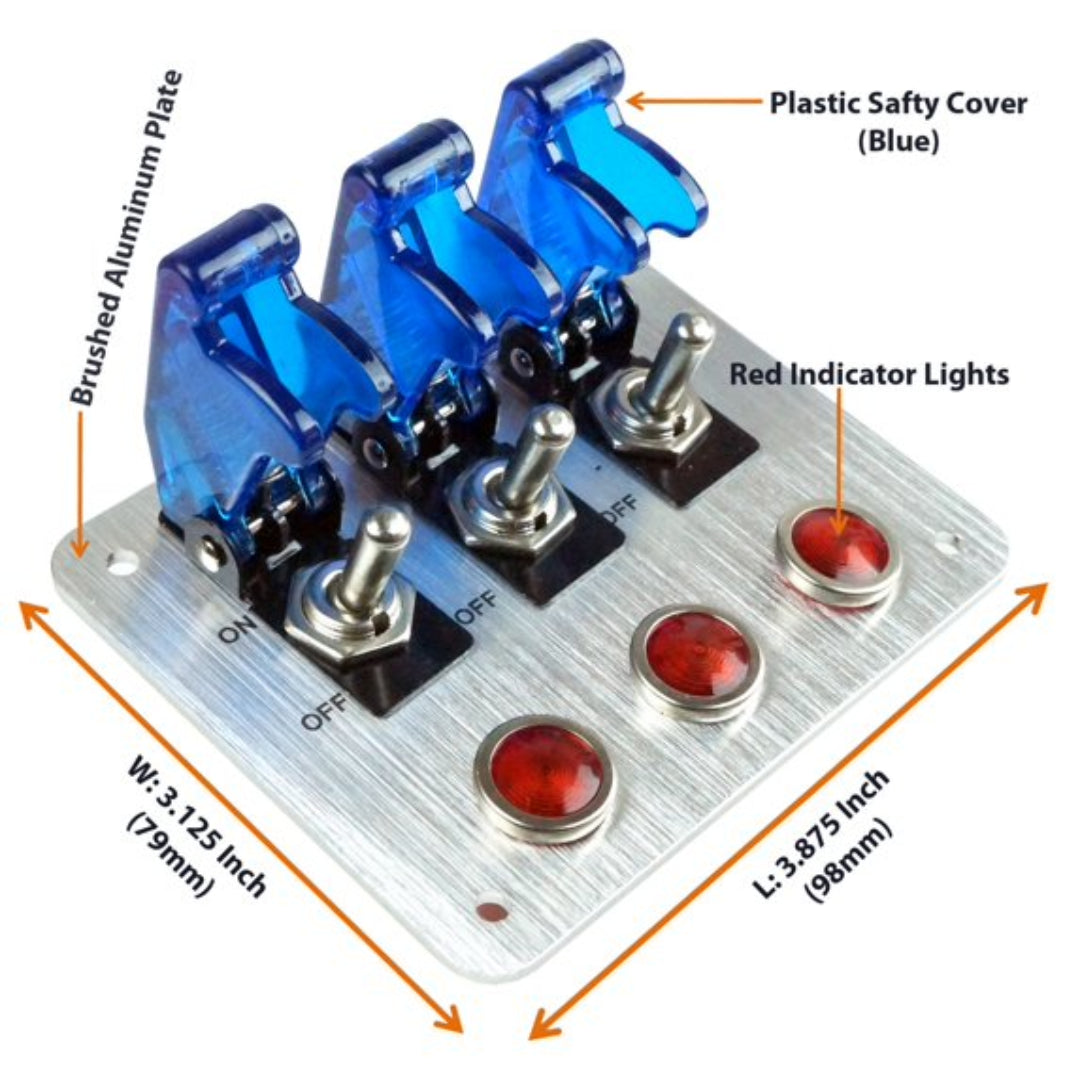 Auto 3 Toggle Switch Panel with Red Indicator Lights + Relay