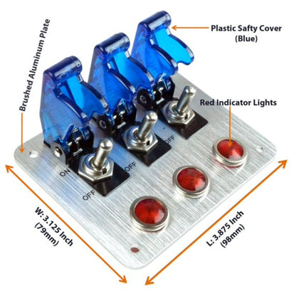 Auto 3 Toggle Switch Panel with Red Indicator Lights + Relay