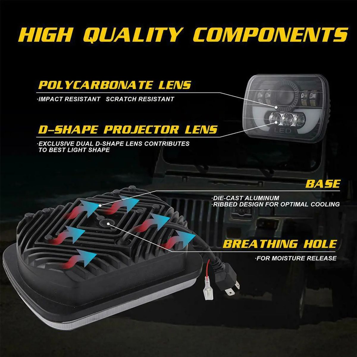 Rectangle LED Headlight Drl, 300W, 5x7", 7x6", Headlights