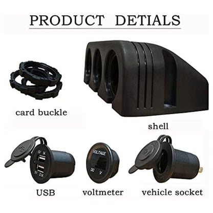 Automotive 3-Hole Panel: Dual USB, Volt & Cig Port