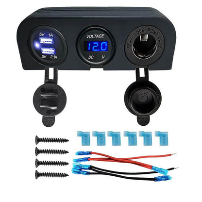 Automotive 3-Hole Panel: Dual USB, Volt & Cig Port