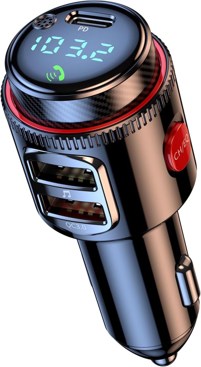 Car Bluetooth Adapter Wireless FM Transmitter USB C&QC3.0 Dual Fast Charger