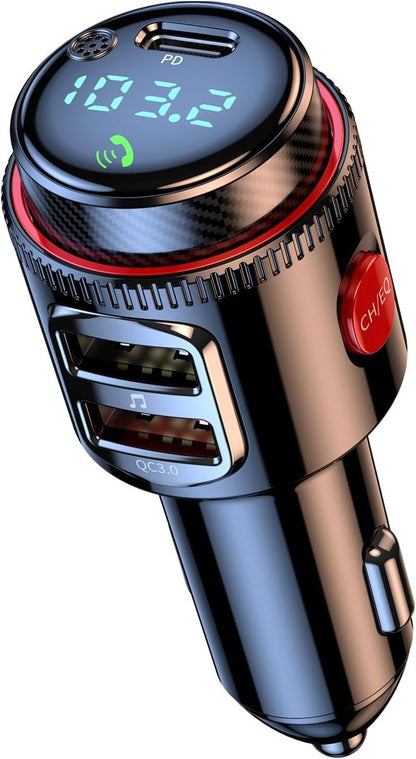Car Bluetooth Adapter Wireless FM Transmitter USB C&QC3.0 Dual Fast Charger