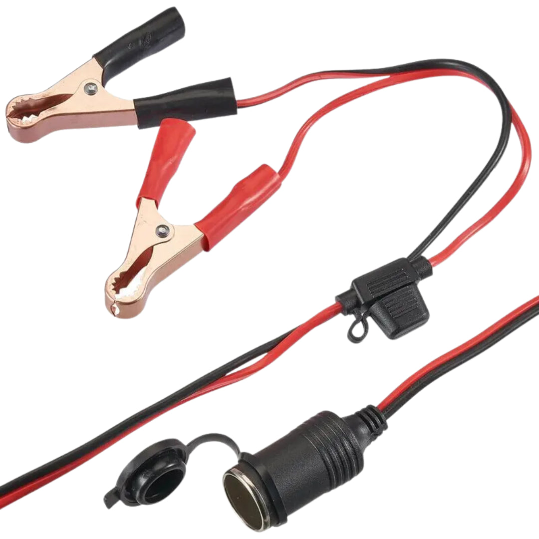 Automotive Battery Clamps to Female Cigarette Plug with Inline Fuse