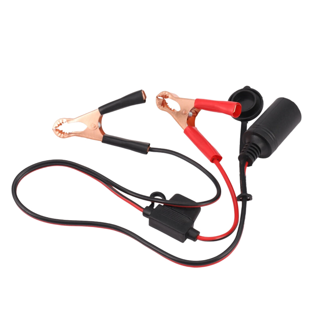Automotive Battery Clamps to Female Cigarette Plug with Inline Fuse