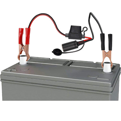 Automotive Battery Clamps to Female Cigarette Plug with Inline Fuse