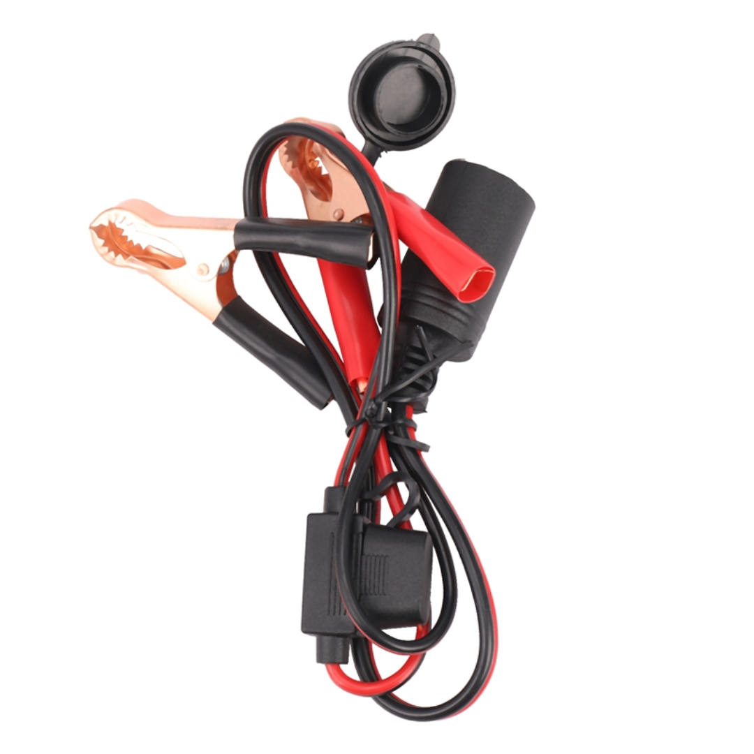 Automotive Battery Clamps to Female Cigarette Plug with Inline Fuse