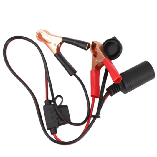 Automotive Battery Clamps to Female Cigarette Plug with Inline Fuse