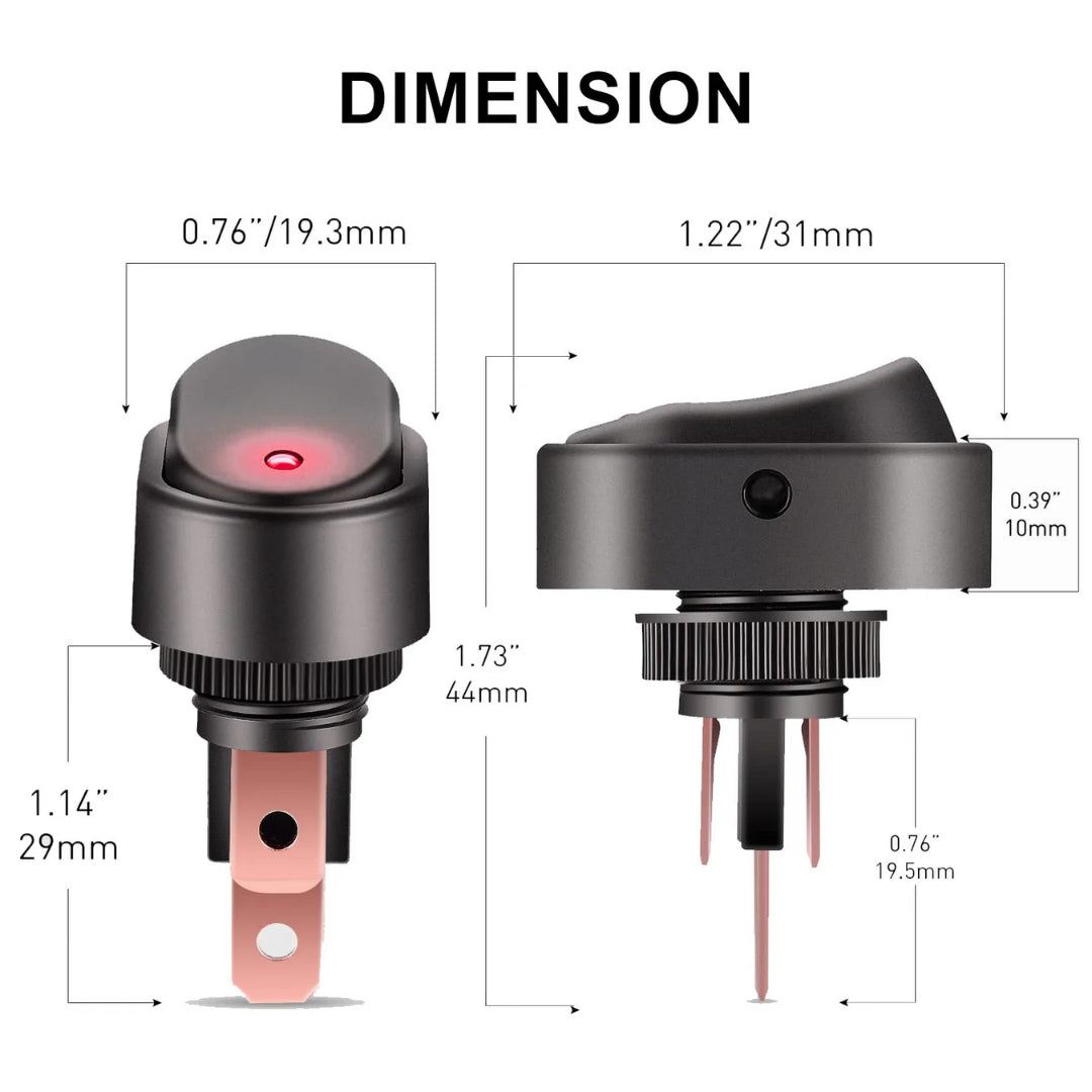 3 Pin Rocker Toggle Switch : 12V / 30A (2 Pack)