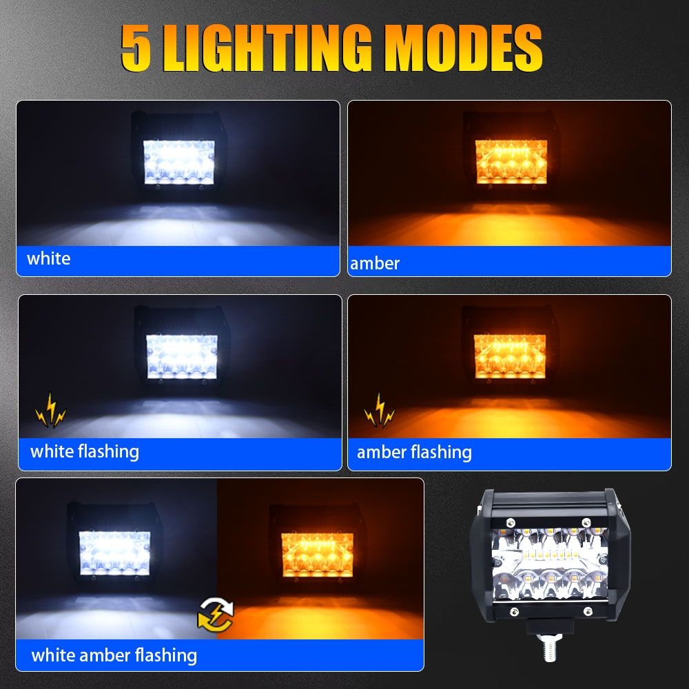 4-inch 13W 3 Row LED Off-road Vehicle Light - Yellow & White Light