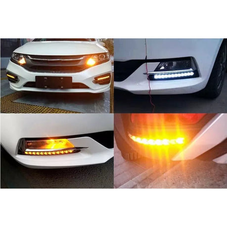 Universal DRL Car LED Daytime Running White Light & Yellow Flow Indicator