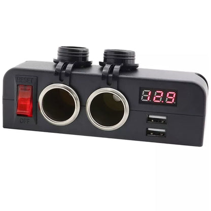 Dual USB Socket/ Dual Cigarette Adapter with Voltmeter & On/Off Switch