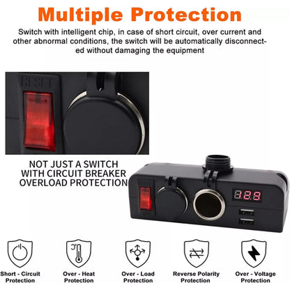 Dual USB Socket/ Dual Cigarette Adapter with Voltmeter & On/Off Switch