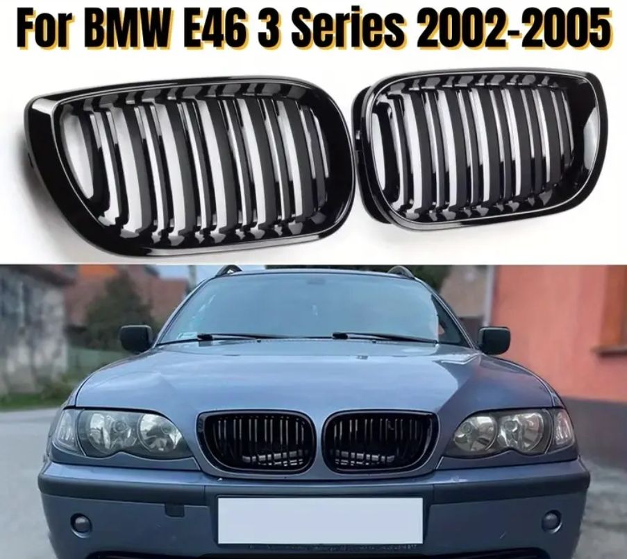 Bmw E46 F/L 4 Door Dual slat Kidney grills Glossblack Non oem