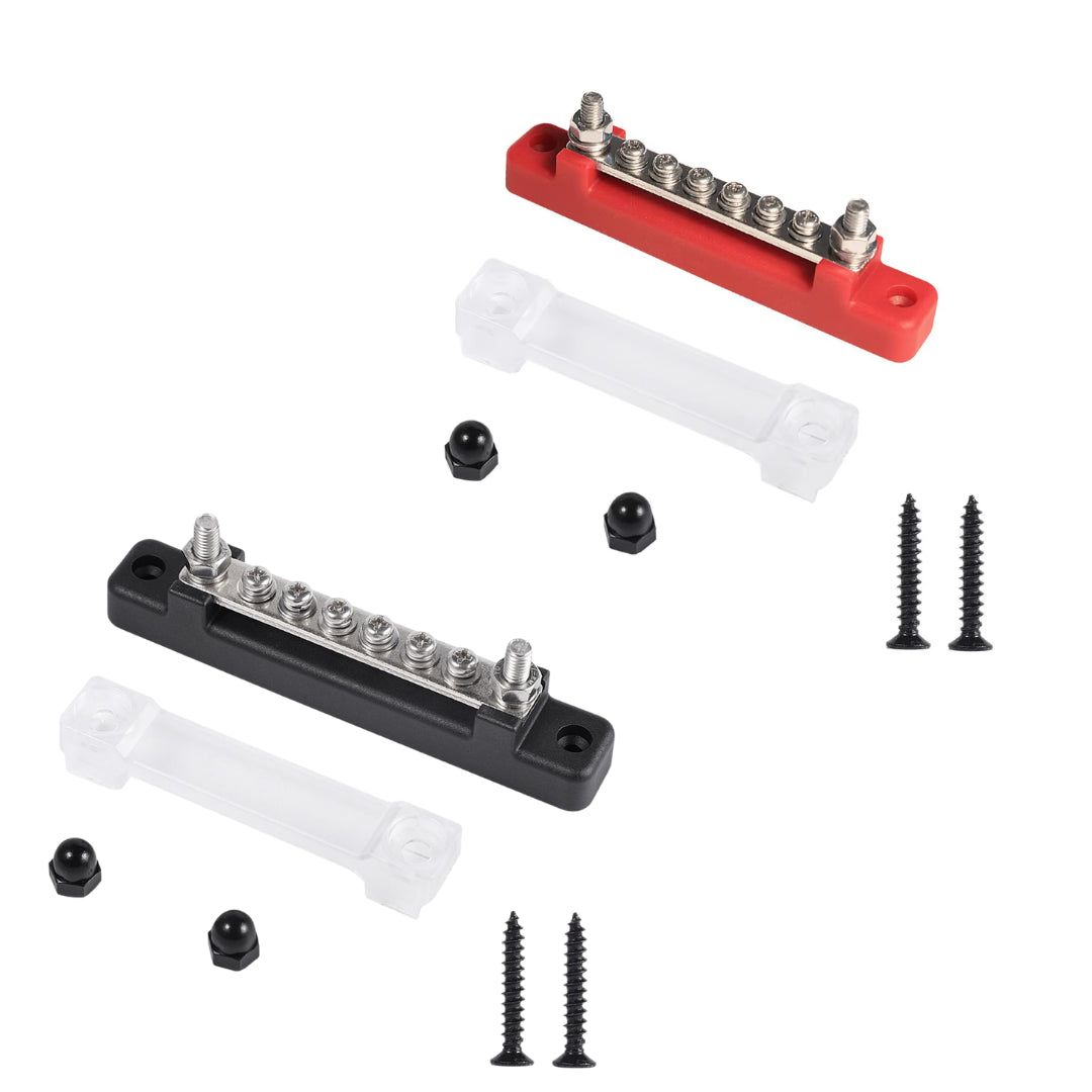 6 Terminal Bus Bar: Power Distribution Terminal Block (Black & Red)