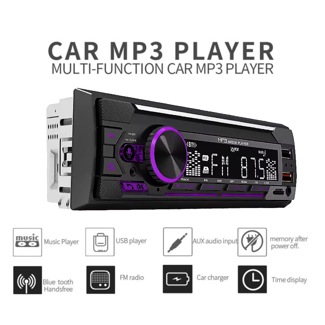 Auto Multicolour MP3 Player / Radio: Dual USB / AUX / SD / FM / BT