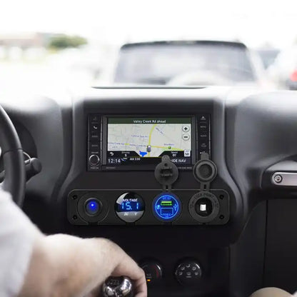 Automotive 4-in-1 Switch/ Socket Panel: Switch, Volt, USB/ PD & Cig Port