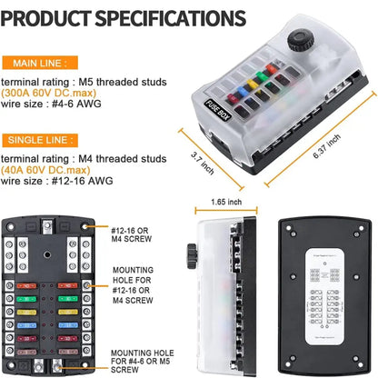 Automotive 12-Way Blade Fuse Block/ Circuits Panel #2