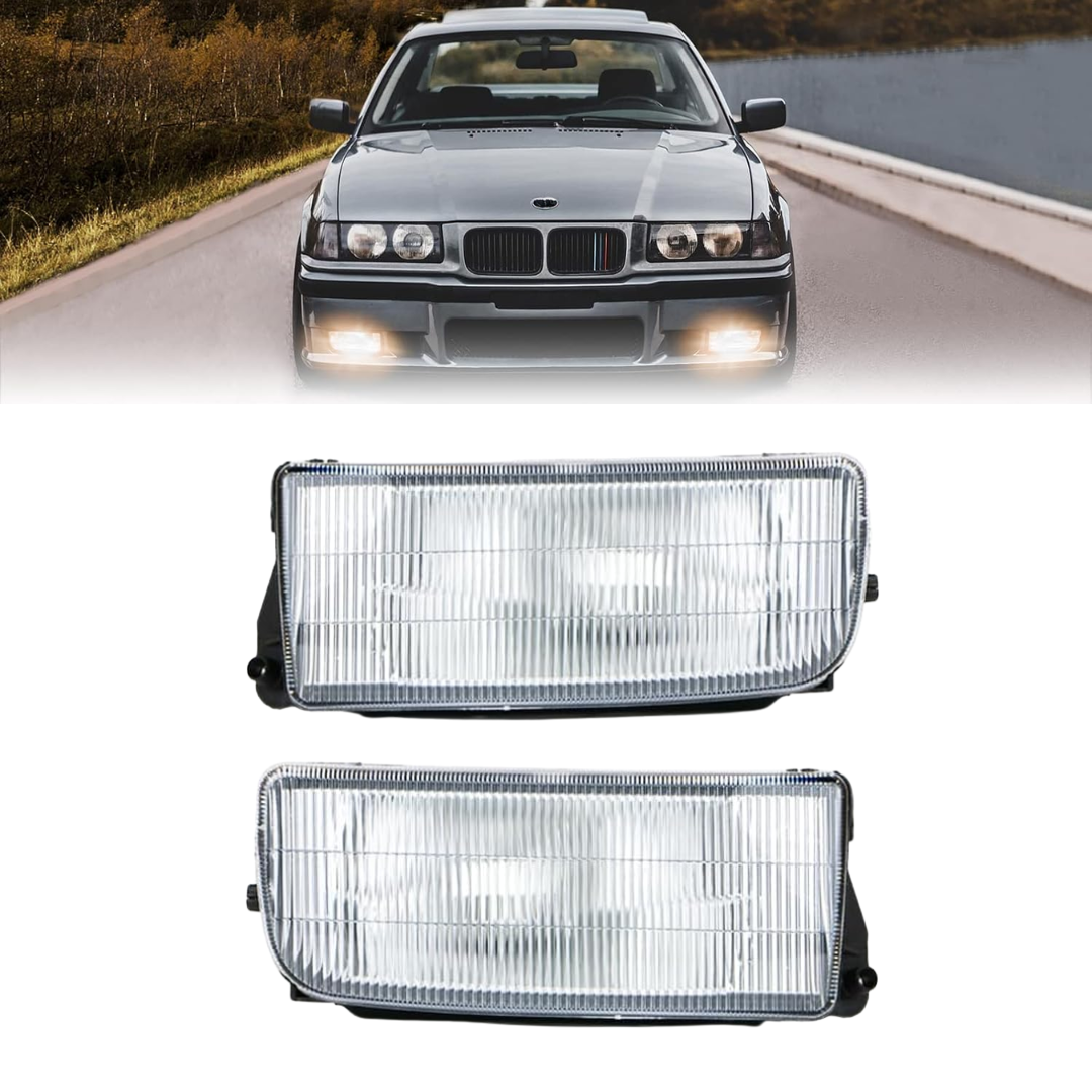 Aftermarket Fog Lights for M3 Style Front Bumper Compatible with BMW E36 - Transparent