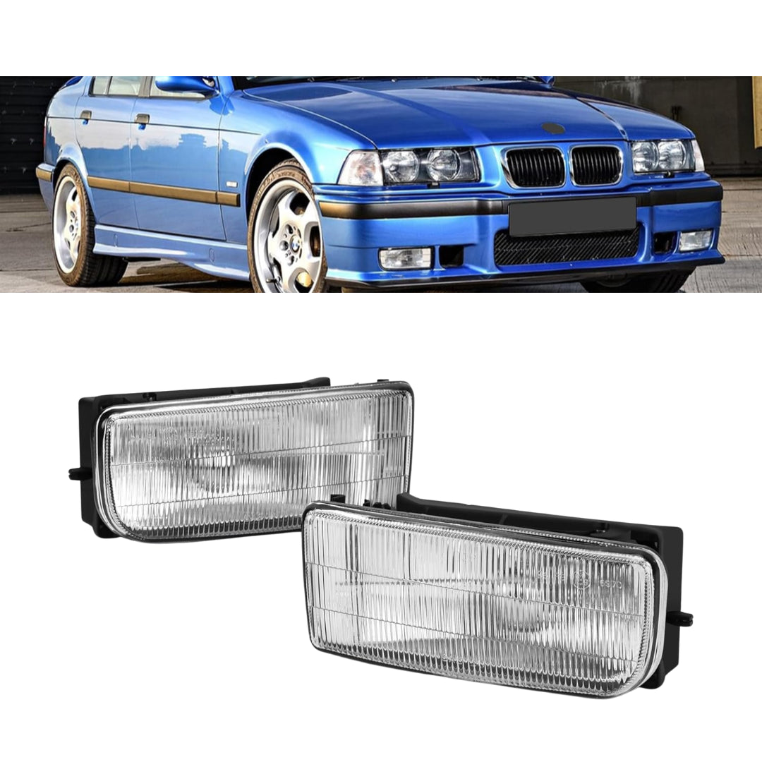Aftermarket Fog Lights for M3 Style Front Bumper Compatible with BMW E36 - Transparent