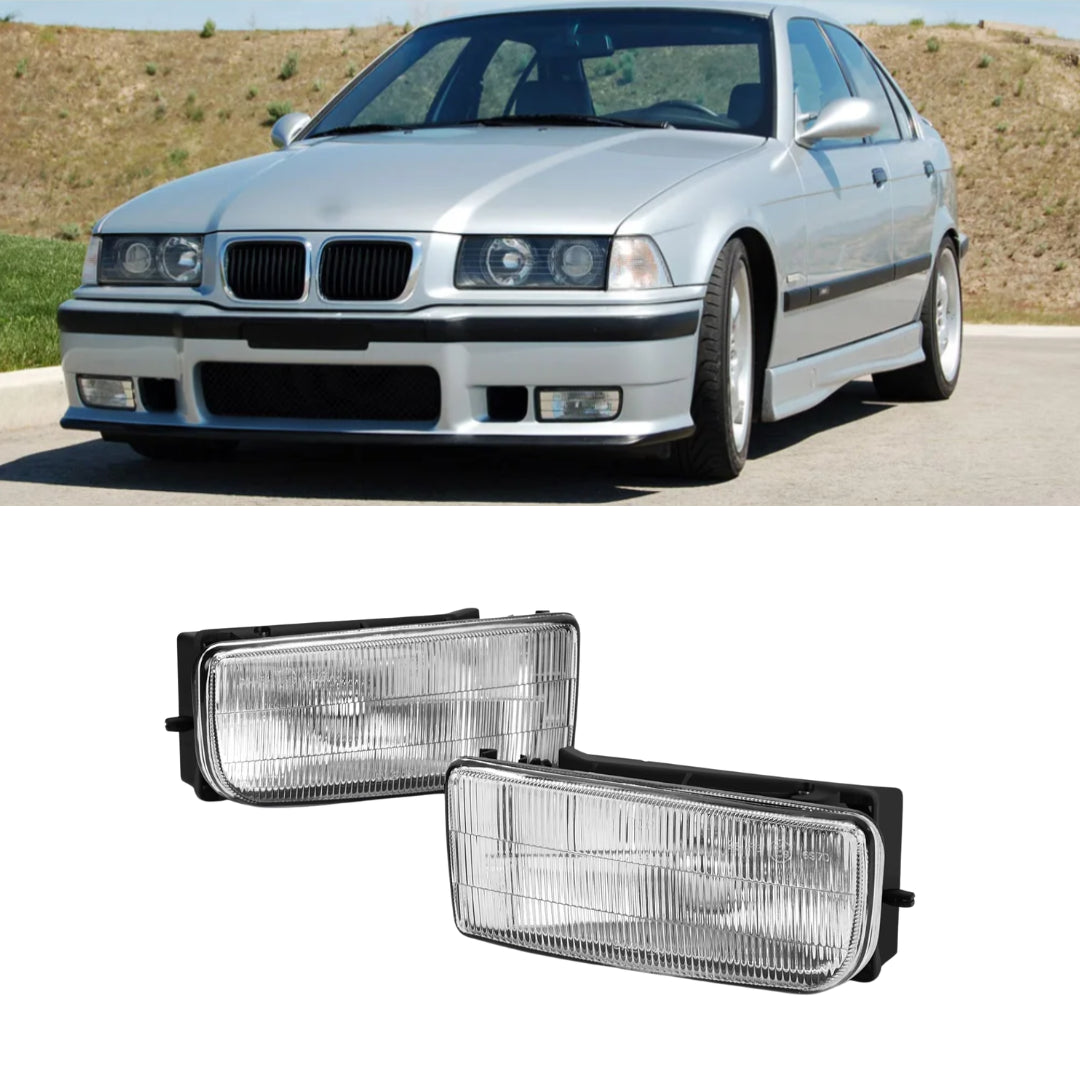 Aftermarket Fog Lights for M3 Style Front Bumper Compatible with BMW E36 - Transparent