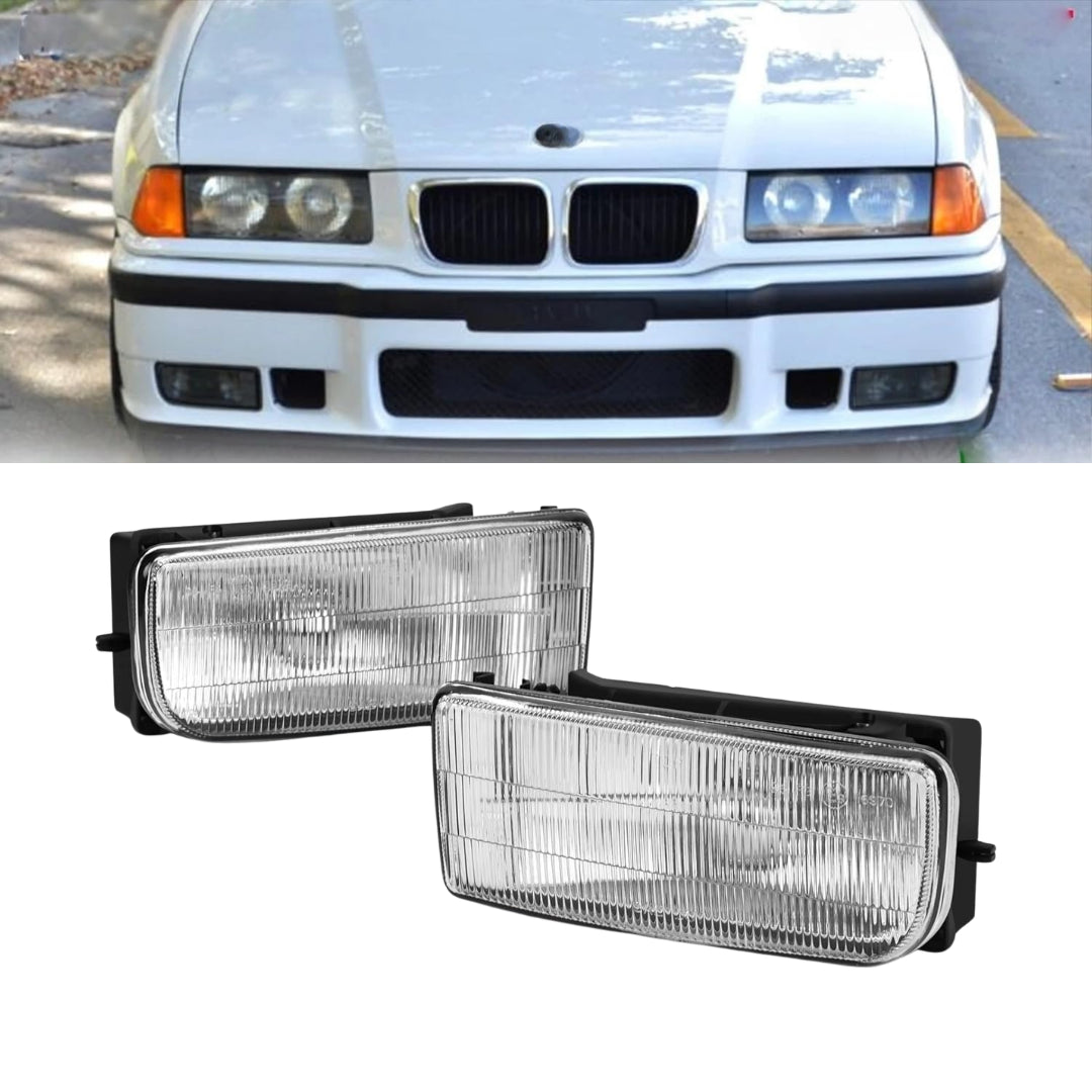 Aftermarket Fog Lights for M3 Style Front Bumper Compatible with BMW E36 - Transparent