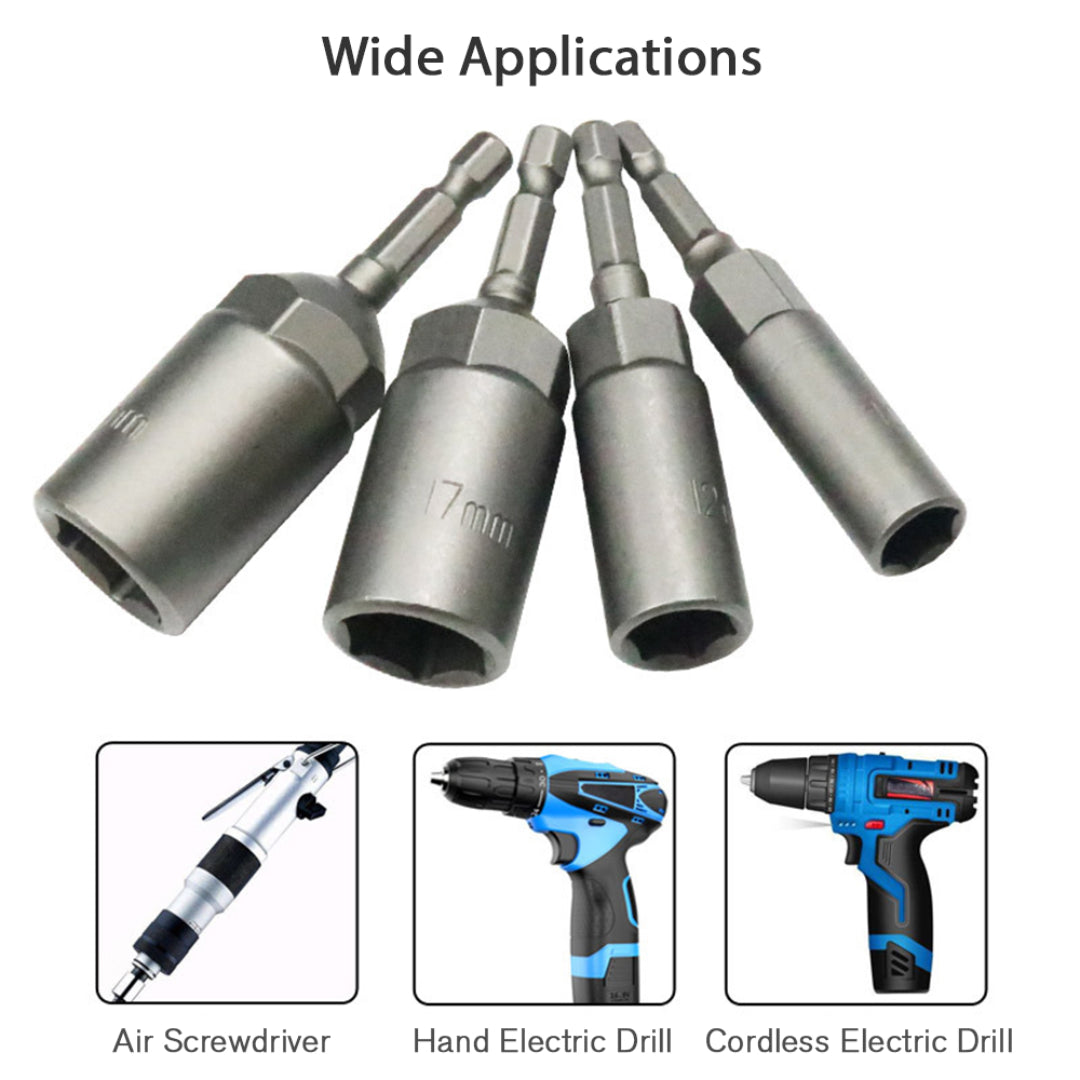 1/4'' Hex Drive Socket Set For Electric Impact Drill 6-17mm (6-Piece)