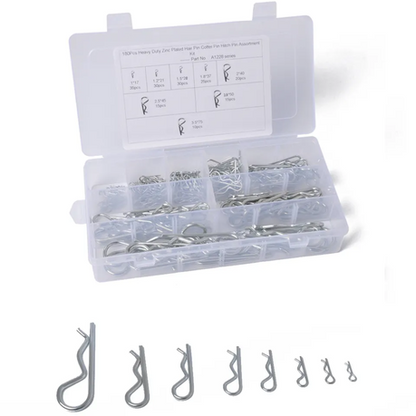 Heavy Duty Zinc Plated Hair Pin Hitch Clip Kit - 180 Pieces