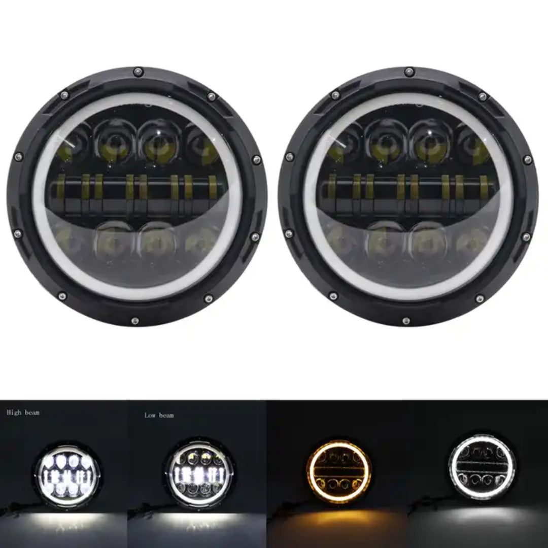Auto 7-inch LED/ DRL Headlight with Indicator Set (80W)
