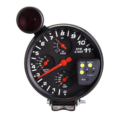 Auto 4-in-1 Tachometer: RPM/ Water/ Oil Temp / Oil Pressure (5-inch)