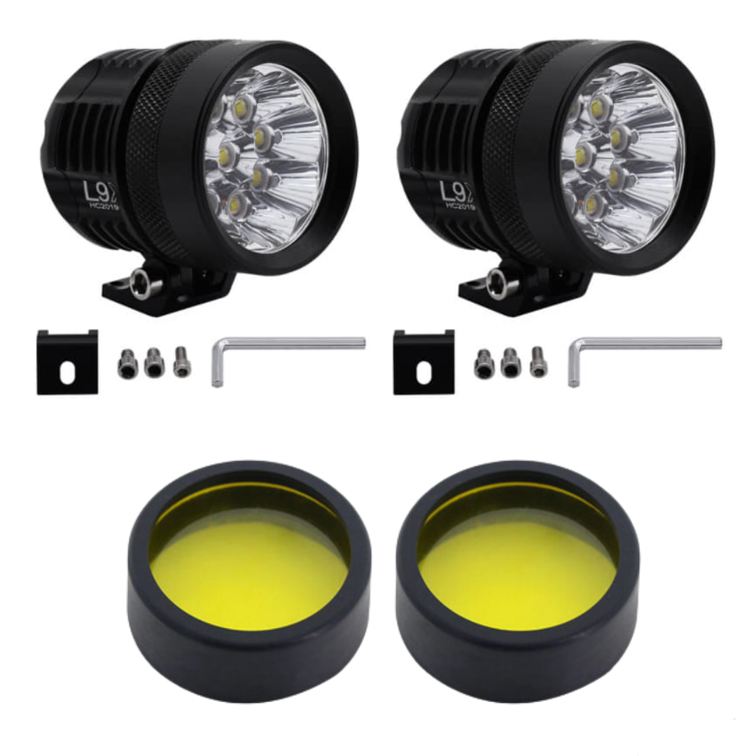 Motorcycle Spotlights with Yellow Lens Set (L9X)