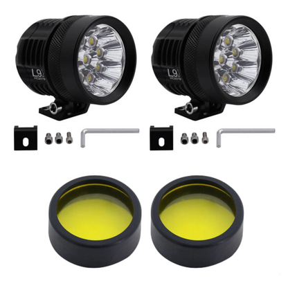 Motorcycle Spotlights with Yellow Lens Set (L9X)
