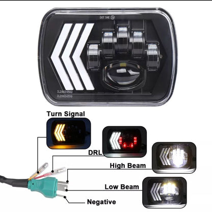 LED Headlight with DRL & Indicator Function Set of 2 - 7x6 5x7