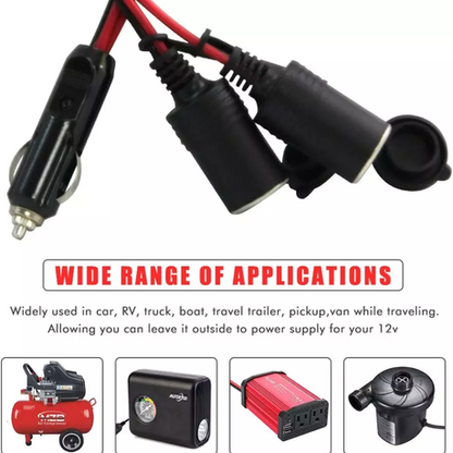 Power Adapter Cigarette Lighter Splitter Male Plug to 2 Female Sockets