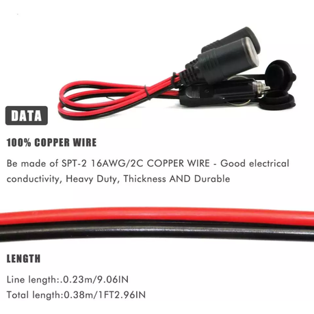Power Adapter Cigarette Lighter Splitter Male Plug to 2 Female Sockets