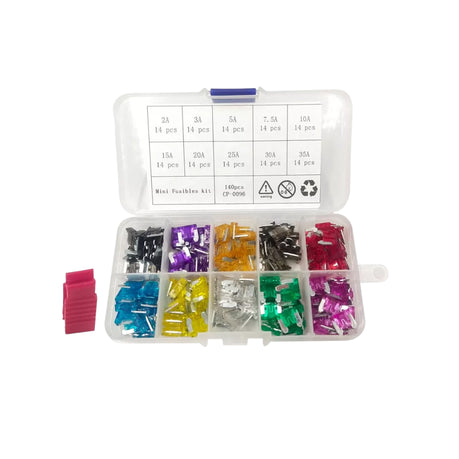 12V Automotive Mini Blade Fuse Kit with Holder (140 Piece)