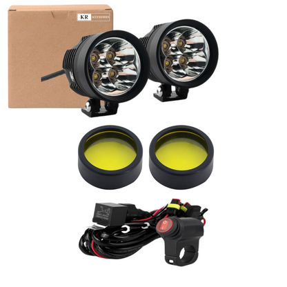 LED Motorcycle Spotlights/Yellow Lens & Wiring Set (40W)
