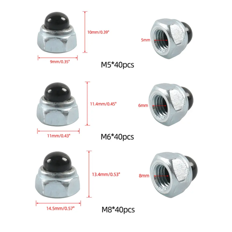 Nut with Black Nylon Cap Set M5/ M6/ M8 (120-Piece)