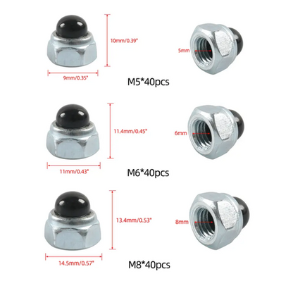 Nut with Black Nylon Cap Set M5/ M6/ M8 (120-Piece)