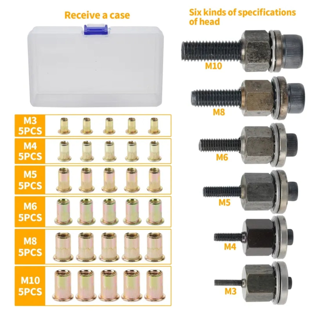 Pneumatic Rivet Tool Nut Thread/ Pull Head Riveting Nut M3-M10 Insert Kit