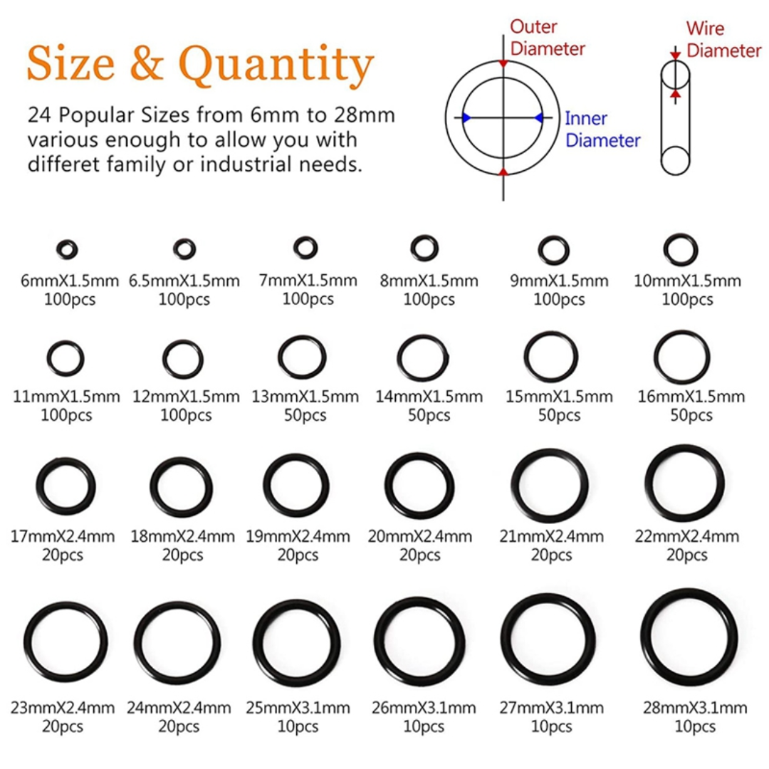 O-Ring Assortment Kit: 24 Sizes (1200-Piece)