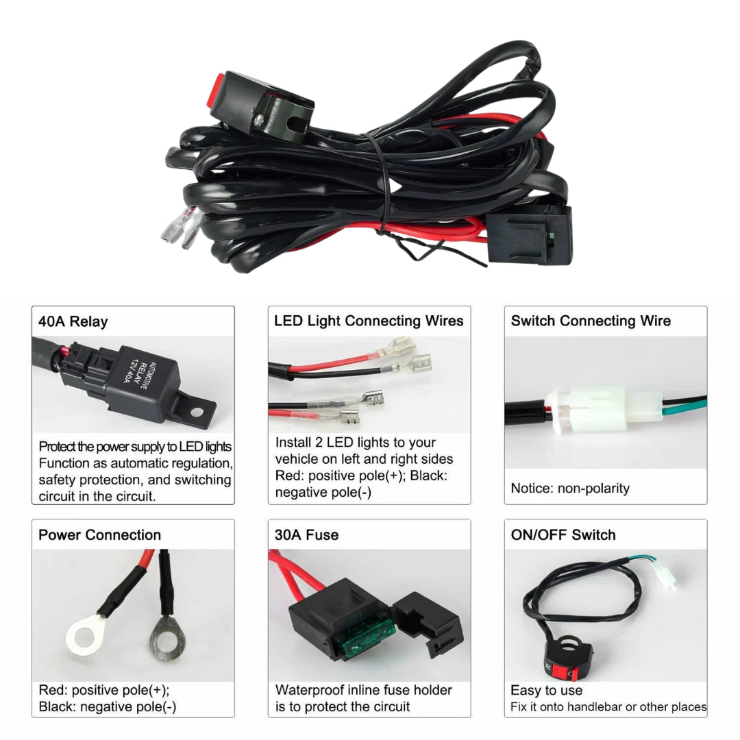 Motorcycle Spotlight Wiring Harness with Handlebar Switch (2-Light)